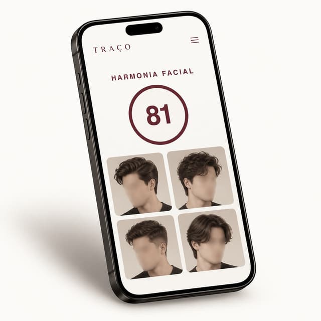 App Traço mostrando análise de harmonia facial